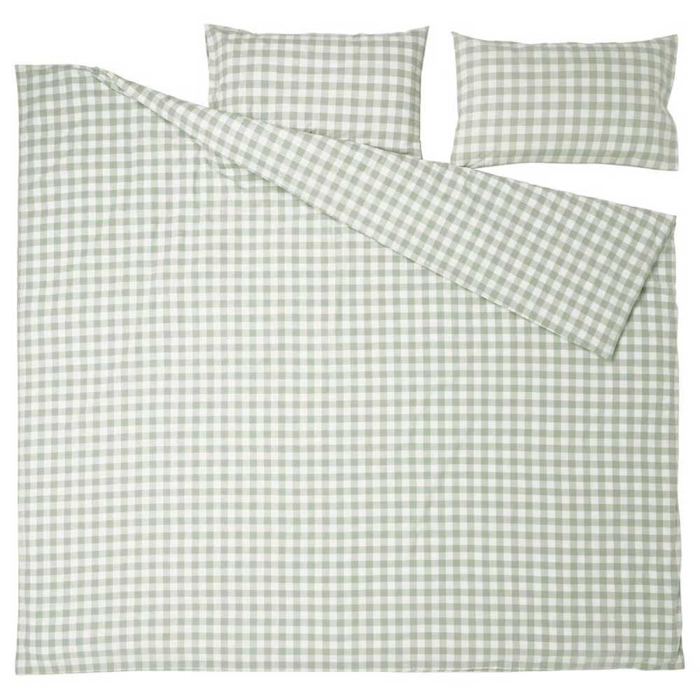 Green Gingham Cotton Duvet Cover & Pillowcase Set - Picture 5 of 7
